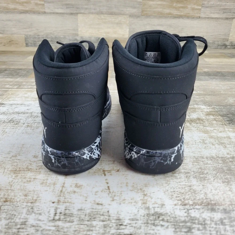 PUMA Rebound Layup Kids Shoes Sz 6.5 M Black Mid-Top Leather Lace Up Sneakers